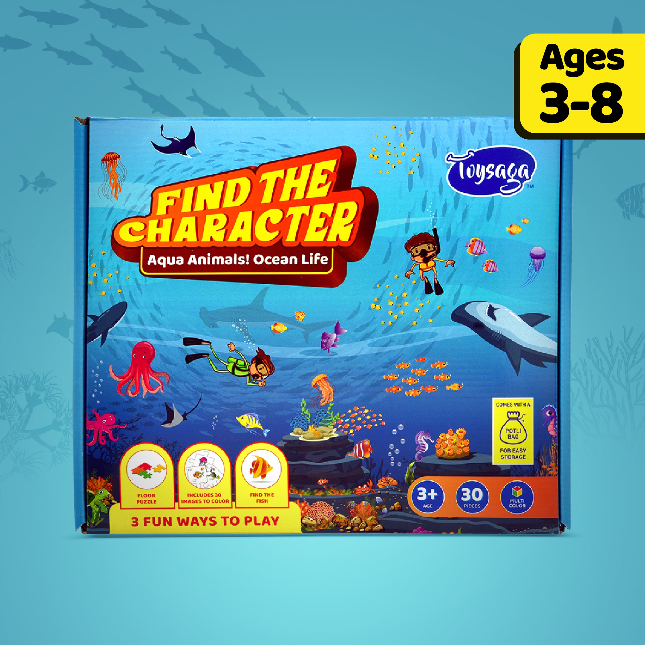 Find The Character| Aqua Animals! Ocean Life| 30 Pieces Floor
