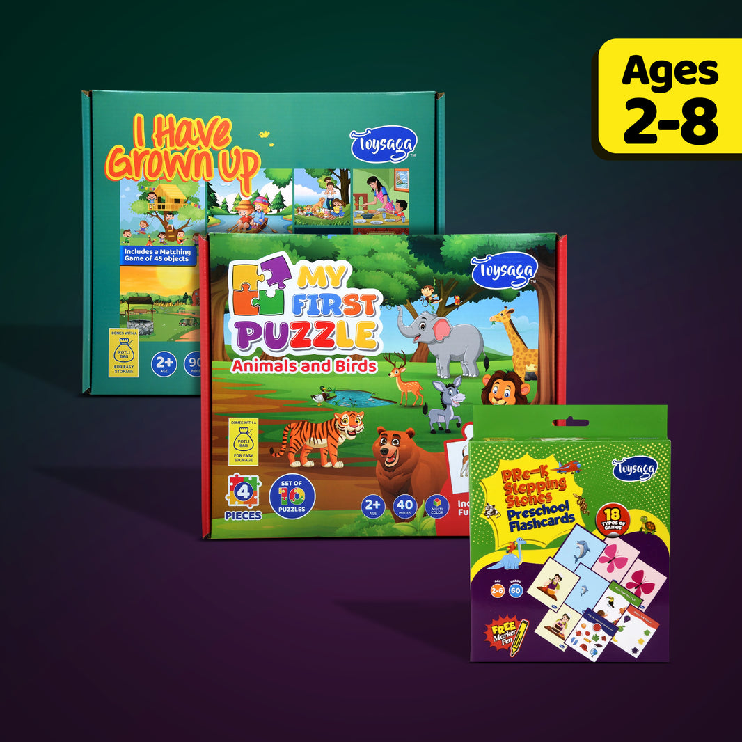 Early Learning Puzzles & Flashcards Fun (Set of 3 Educational Toys)