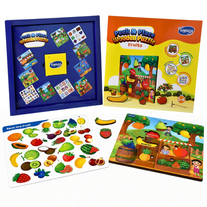 Toysaga Peek & Place Wooden Fruits Educational Puzzle for Kids with 4 Learning Activity