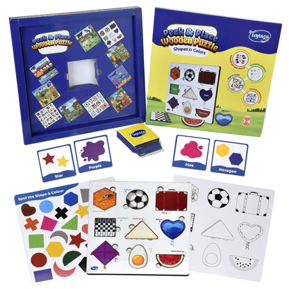 Toysaga Peek & Place Wooden Shapes & Colors Puzzle for Kids with 4 Learning Activities