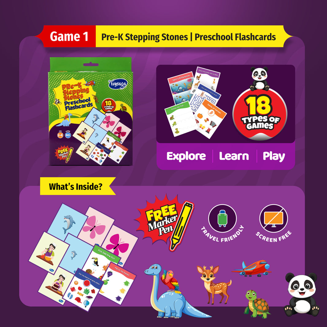 Early Learning Puzzles & Flashcards Fun (Set of 3 Educational Toys)