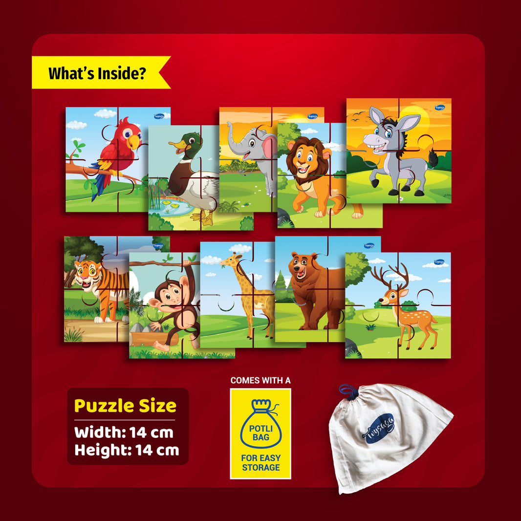 My First Puzzle| Animals & Birds| Set of 10 Jigsaw Puzzles (4 Pieces)