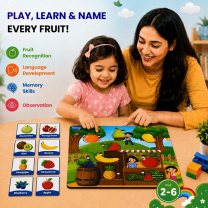 Toysaga Peek & Place Wooden Fruits Educational Puzzle for Kids with 4 Learning Activity