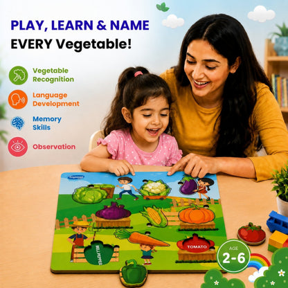 Toysaga Peek & Place Wooden Vegetables Puzzle for Kids with 4 Fun Learning Activities