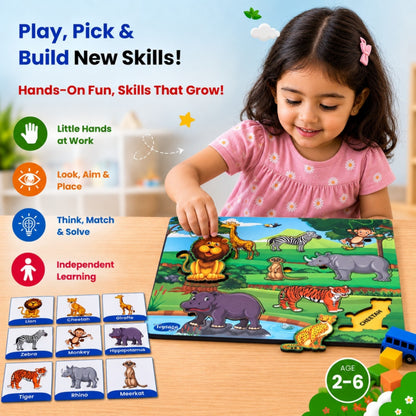 Toysaga Peek & Place Wooden Forest Animals Puzzle for Kids with 4 Learning Activities