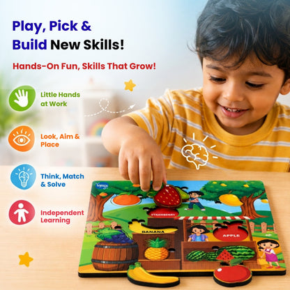 Toysaga Peek & Place Wooden Fruits Educational Puzzle for Kids with 4 Learning Activity