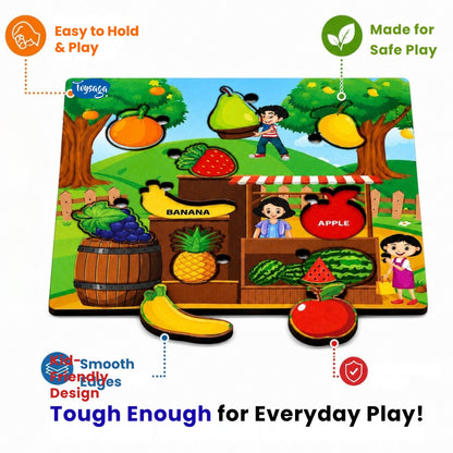 Toysaga Peek & Place Wooden Fruits Educational Puzzle for Kids with 4 Learning Activity