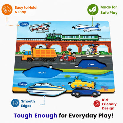 Toysaga Peek & Place Wooden Vehicle Puzzle for Kids with 4 Fun Learning Activities