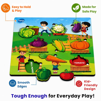 Toysaga Peek & Place Wooden Vegetables Puzzle for Kids with 4 Fun Learning Activities