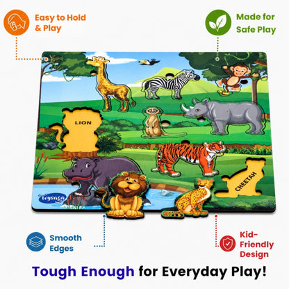 Toysaga Peek & Place Wooden Forest Animals Puzzle for Kids with 4 Learning Activities
