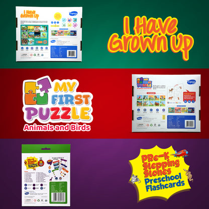 Early Learning Puzzles & Flashcards Fun (Set of 3 Educational Toys)
