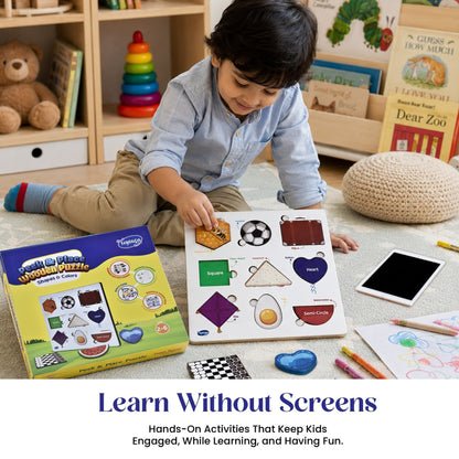 Toysaga Peek & Place Wooden Shapes & Colors Puzzle for Kids with 4 Learning Activities