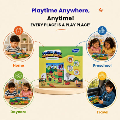 Toysaga Peek & Place Wooden Vegetables Puzzle for Kids with 4 Fun Learning Activities
