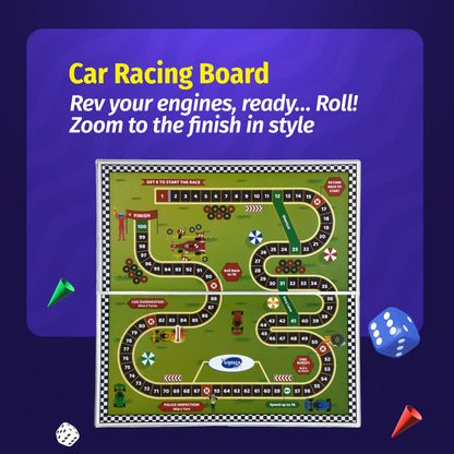 4 in 1 Jumbo Board Games - Ludo, Snakes & Ladders, Cricket, Car Racing