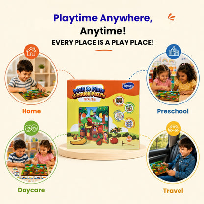 Toysaga Peek & Place Wooden Fruits Educational Puzzle for Kids with 4 Learning Activity