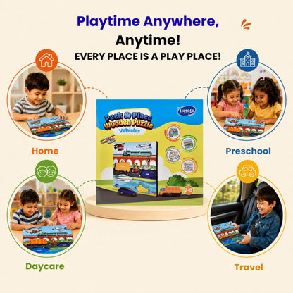 Toysaga Peek & Place Wooden Vehicle Puzzle for Kids with 4 Fun Learning Activities