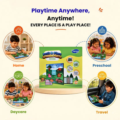 Toysaga Peek & Place Wooden Houses Puzzle for Kids with 4 Fun Learning Activities