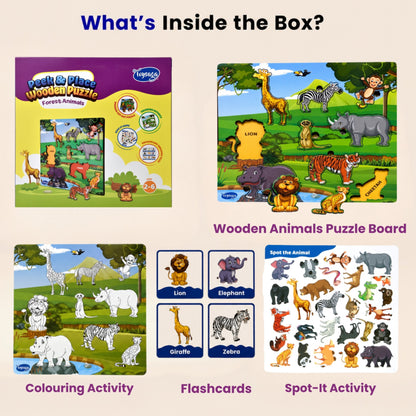 Toysaga Peek & Place Wooden Forest Animals Puzzle for Kids with 4 Learning Activities