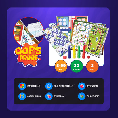 4 in 1 Jumbo Board Games - Ludo, Snakes & Ladders, Cricket, Car Racing