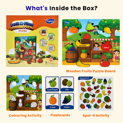 Toysaga Peek & Place Wooden Fruits Educational Puzzle for Kids with 4 Learning Activity