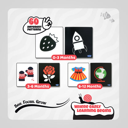 High Contrast Flash Cards for Newborns & Infants, 30 Double Sided Cards With Wooden Stands