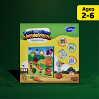 Toysaga Peek & Place Wooden Vegetables Puzzle for Kids with 4 Fun Learning Activities