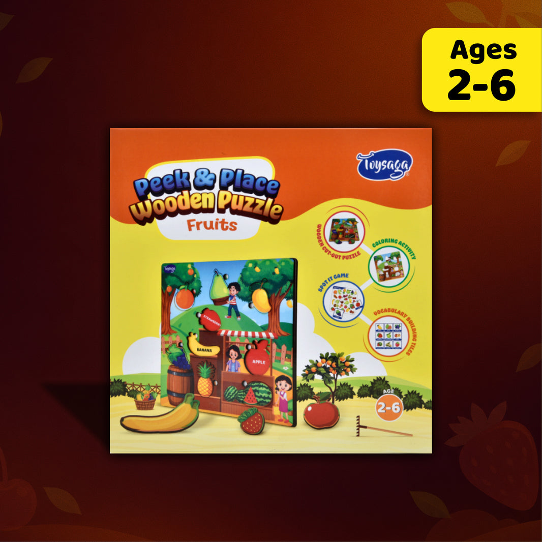 Toysaga Peek & Place Wooden Fruits Educational Puzzle for Kids with 4 Learning Activity