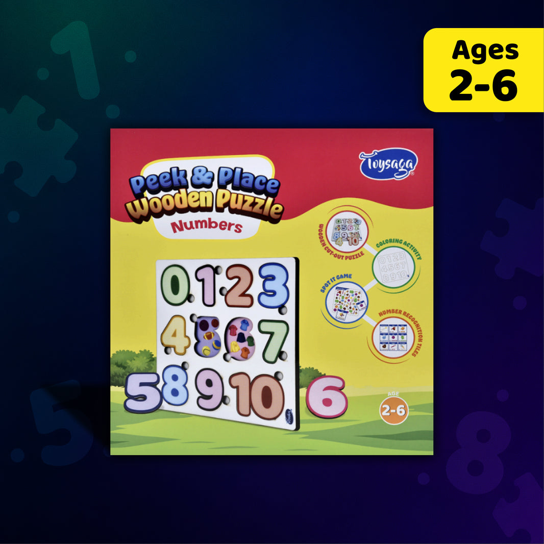 Toysaga Peek & Place Wooden Number Educational Puzzle for Kids with 4 Learning Activity