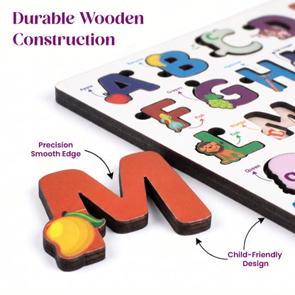 Toysaga Peek & Place Wooden Alphabet Puzzle for Kids with 4 Fun Learning Activities