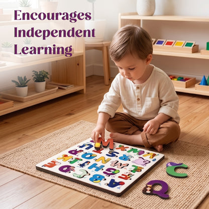 Toysaga Peek & Place Wooden Alphabet Puzzle for Kids with 4 Fun Learning Activities