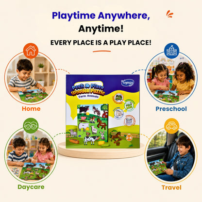 Toysaga Peek & Place Wooden Farm Animals Puzzle for Kids with 4 Fun Learning Activities