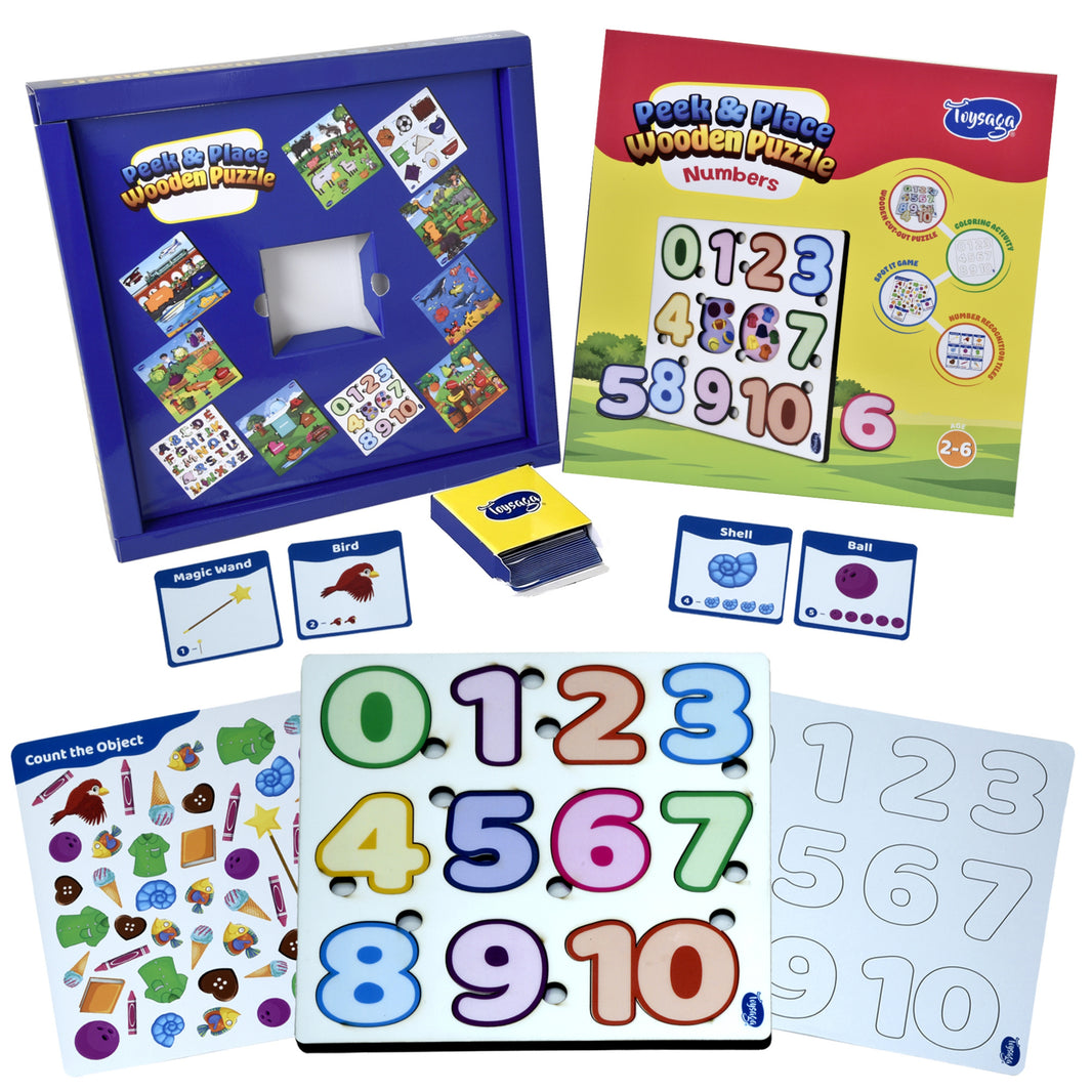 Toysaga Peek & Place Wooden Number Educational Puzzle for Kids with 4 Learning Activity