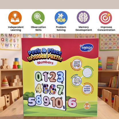 Toysaga Peek & Place Wooden Number Educational Puzzle for Kids with 4 Learning Activity
