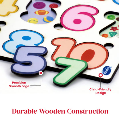 Toysaga Peek & Place Wooden Number Educational Puzzle for Kids with 4 Learning Activity