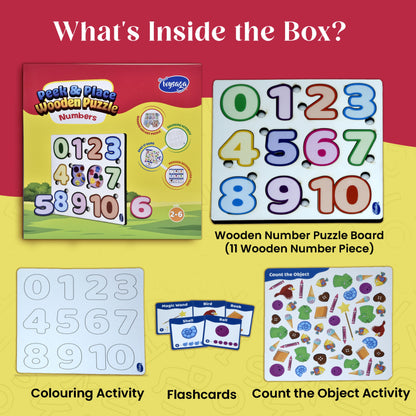 Toysaga Peek & Place Wooden Number Educational Puzzle for Kids with 4 Learning Activity