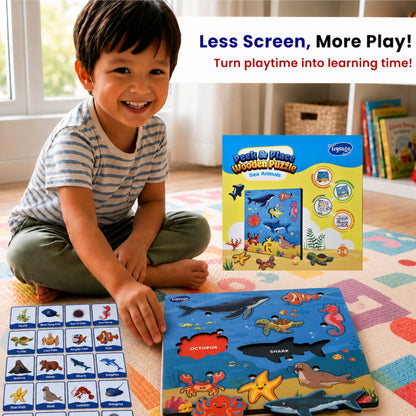 Toysaga Peek & Place Wooden Sea Animals Puzzle for Kids with 4 Learning Activities