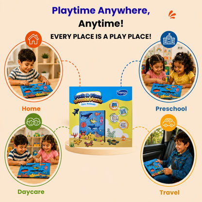 Toysaga Peek & Place Wooden Sea Animals Puzzle for Kids with 4 Learning Activities